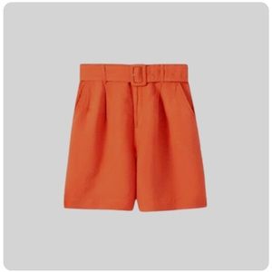a new day Orange High Waisted Pleated Linen Shorts with Belt Loop — Size: XS